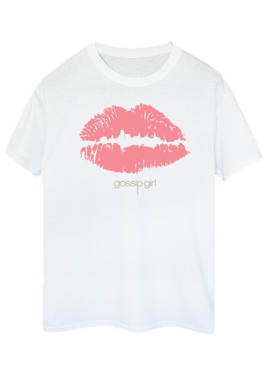 Gossip Girl Lips Women White Boyfriend Fit T-Shirt