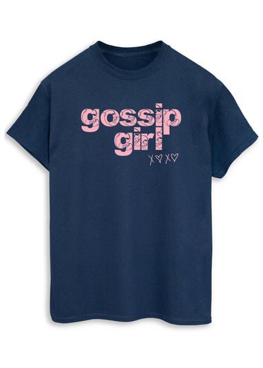 Gossip Girl Swirl Logo Women Navy Boyfriend Fit T-Shirt