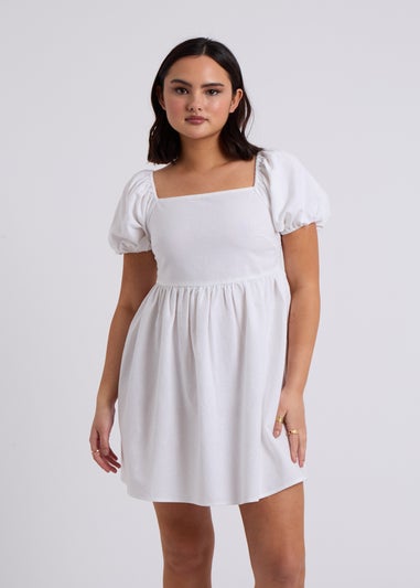 Urban Bliss White Linen Blend Lace Up Mini Smock Dress