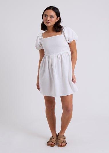 Urban Bliss White Linen Blend Lace Up Mini Smock Dress