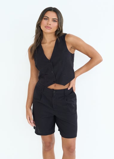 Urban Bliss Black Linen Blend Waistcoat