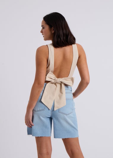 Urban Bliss Beige Linen Blend Tie Back Top