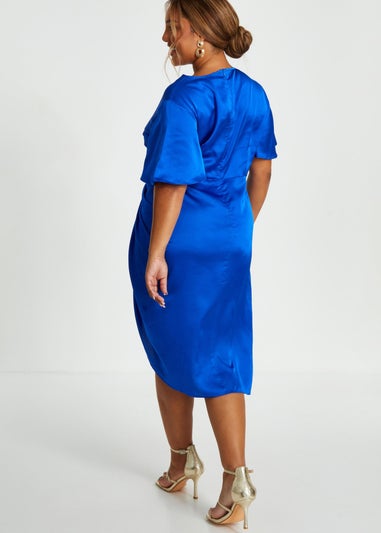 Quiz Blue Curve Satin Ruched Wrap Midi Dress