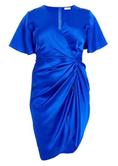 Quiz Blue Curve Satin Ruched Wrap Midi Dress