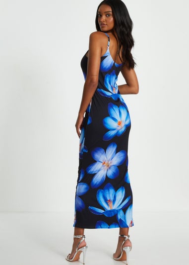 Quiz Blue Bold Floral Print Bodycon Maxi Dress