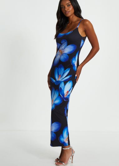 Quiz Blue Bold Floral Print Bodycon Maxi Dress