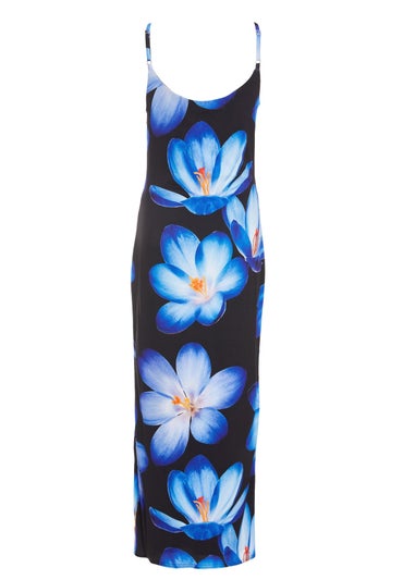 Quiz Blue Bold Floral Print Bodycon Maxi Dress