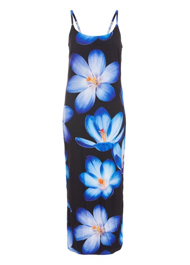 Quiz Blue Bold Floral Print Bodycon Maxi Dress