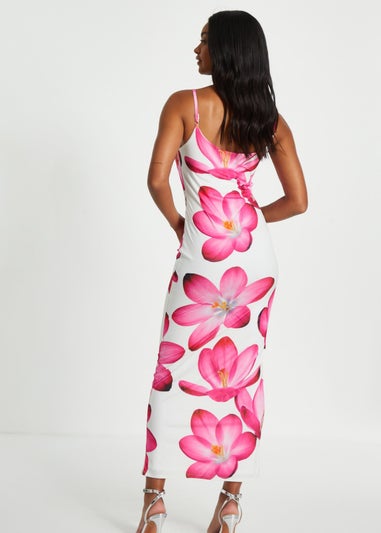 Quiz Pink Bold Floral Print Bodycon Maxi Dress