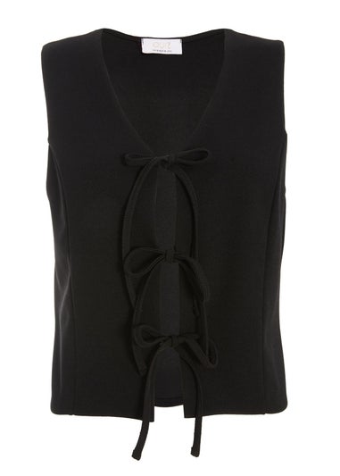 Quiz Black Tie Up Sleeveless Waistcoat