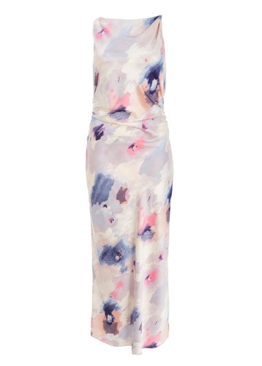 Quiz Multi Marble Satin Twist Shoulder Midaxi Dress