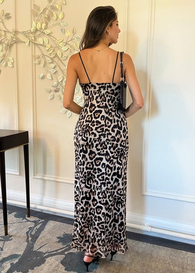 AX Paris Leopard Print Mesh Cowl Neck Slip Midi Dress