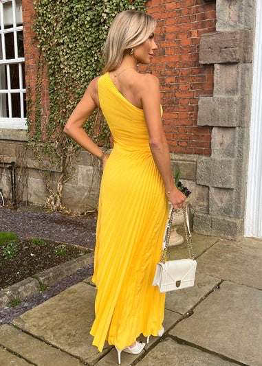 AX Paris Yellow One Shoulder Cut Out Pleated Midi Dress - Matalan