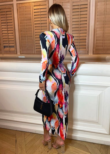 AX Paris Abstract Print Long Sleeve Bodycon Midi Dress