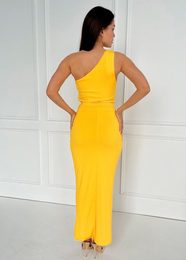 AX Paris Yellow One Shoulder Wrap Draped Midi Dress