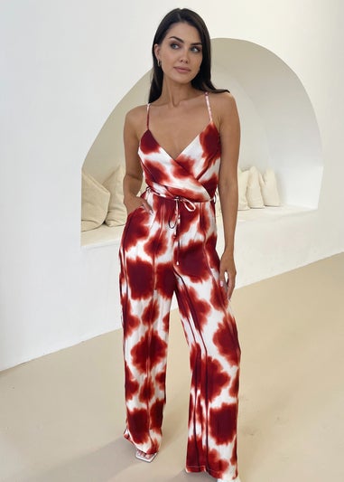 AX Paris Red Printed Strappy Tie Waist Jumpsuit