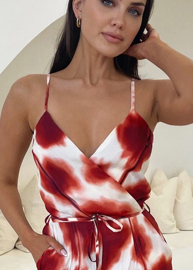 AX Paris Red Printed Strappy Tie Waist Jumpsuit