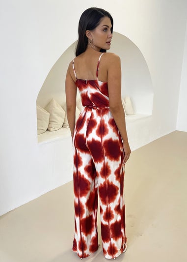 AX Paris Red Printed Strappy Tie Waist Jumpsuit