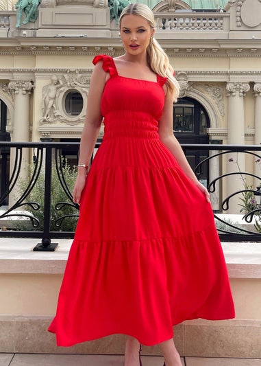 AX Paris Red Frill Strap Tiered Midi Dress