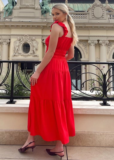 AX Paris Red Frill Strap Tiered Midi Dress