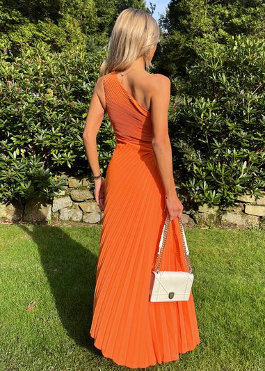 AX Paris Orange One Shoulder Cut Out Pleated Midi Dress