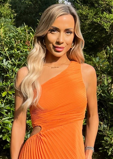 AX Paris Orange One Shoulder Cut Out Pleated Midi Dress