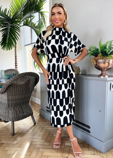 AX Paris Black Abstract Print High Neck Wrap Skirt Midi Dress