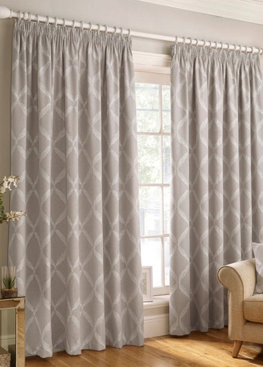 Paoletti Olivia Lattice Embroidery Pencil Pleat Curtains