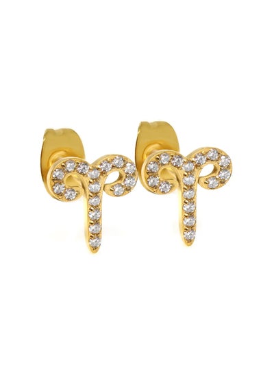 Say It With Gold Aries Earrings with CZ Stones