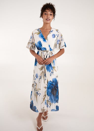 Blue Vanilla Blue Water Floral Pleated Dress