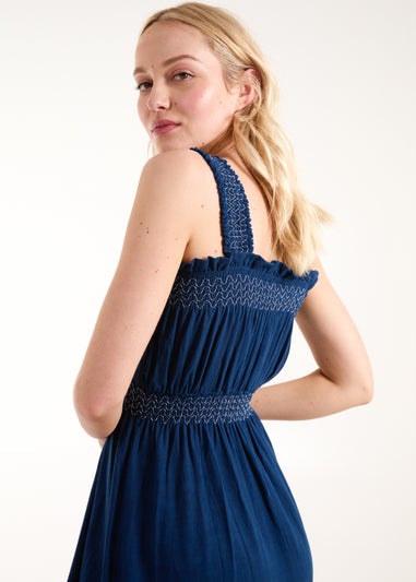 Blue Vanilla Navy Shirred Detail Midi Dress