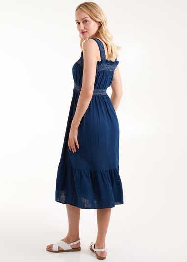 Blue Vanilla Navy Shirred Detail Midi Dress