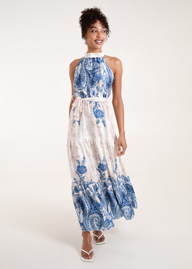 Blue Vanilla Blue Paisley Floral Occasion Dress