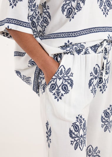 Blue Vanilla Navy Border Print Wide Leg Trousers