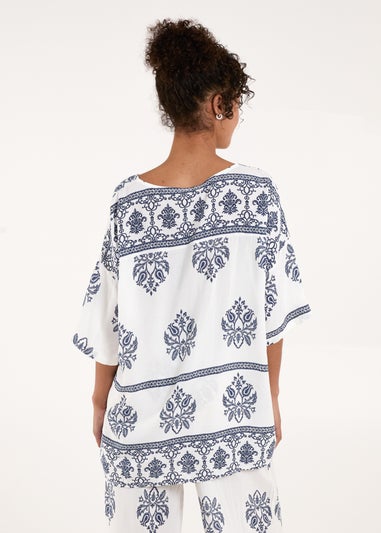 Blue Vanilla Navy Border Print Top