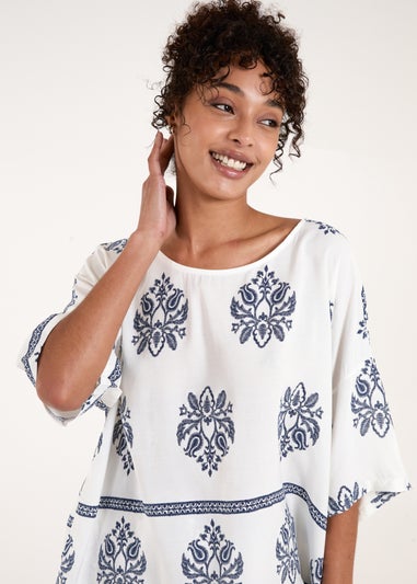 Blue Vanilla Navy Border Print Top