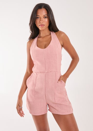 Pink Vanilla Pink Linen Style Halter Playsuit