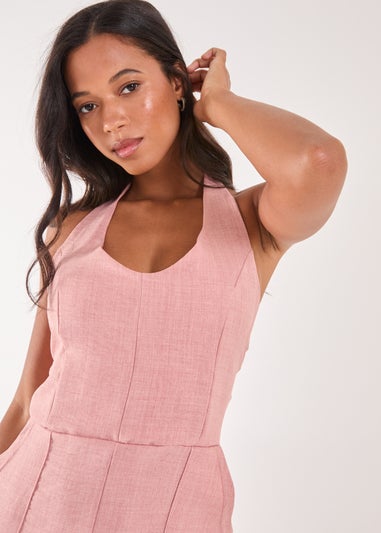 Pink Vanilla Pink Linen Style Halter Playsuit