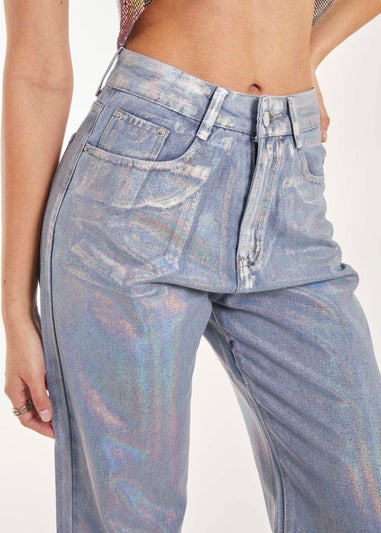 Pink Vanilla Silver Metallic Silver Foil Coated Jeans