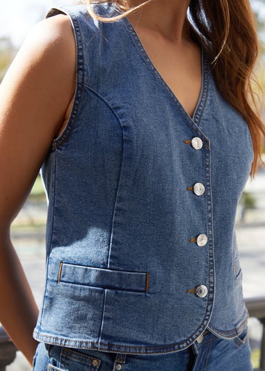 Threadbare Blue Princess Tailored Denim Waistcoat