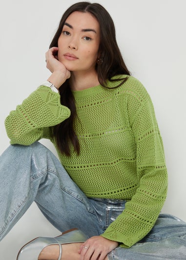Threadbare Soft Green Melbourne Pointelle Crochet Jumper