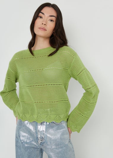 Threadbare Soft Green Melbourne Pointelle Crochet Jumper