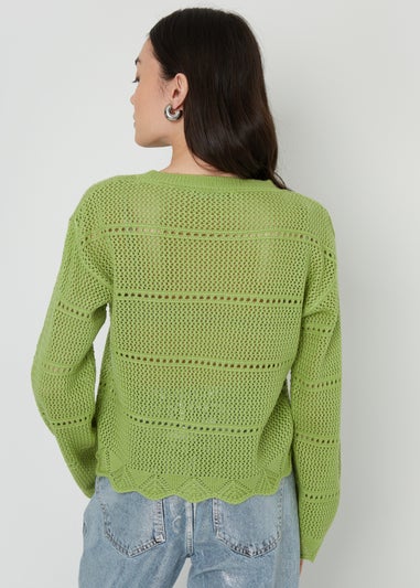 Threadbare Soft Green Melbourne Pointelle Crochet Jumper