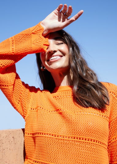 Threadbare Orange Melbourne Pointelle Crochet Jumper