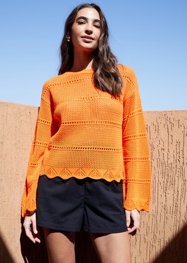 Threadbare Orange Melbourne Pointelle Crochet Jumper