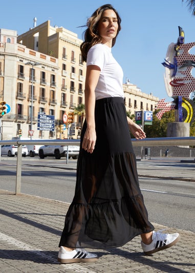 Threadbare Black Alice Tiered Frill Maxi Skirt