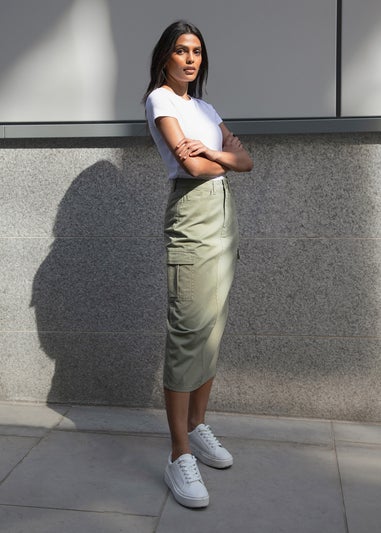 Threadbare Khaki Foxtrot Maxi Cargo Skirt