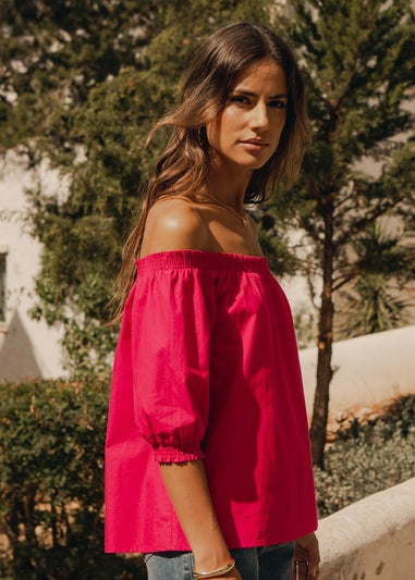 Threadbare Pink Hotel Bardot Puff Sleeve Top
