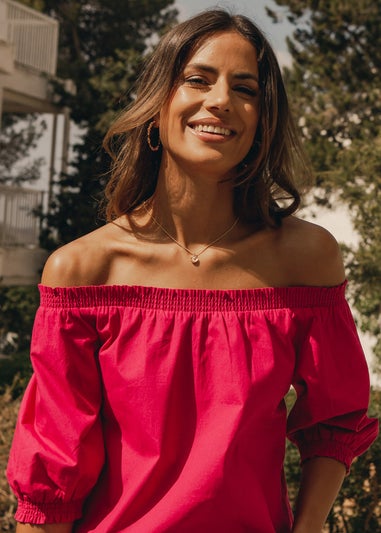 Threadbare Pink Hotel Bardot Puff Sleeve Top