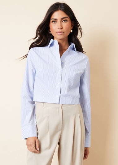 Threadbare Light Blue Aero Cropped Elasticated Hem Boxy Long Sleeve Shirt